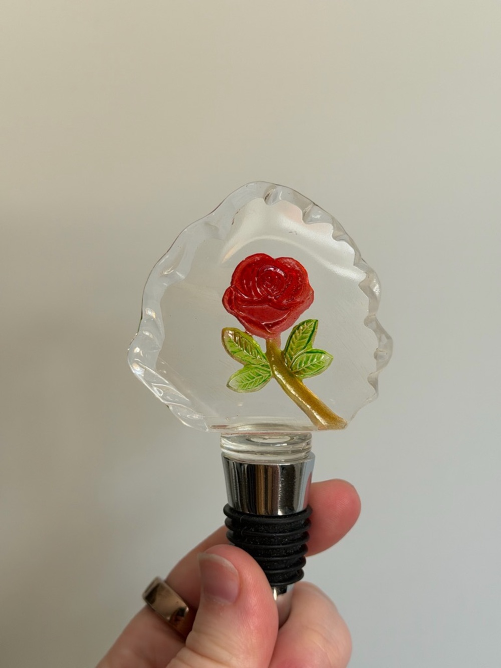 Decorative Red Rose Crystal Wine Stopper